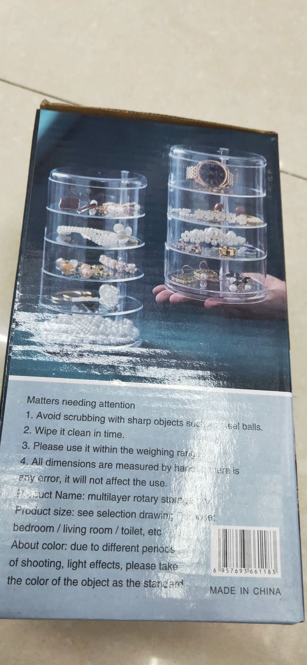 New acrylic 5-layer cosmetic box, 5-layer jewelry box, home storage box, rotating storage box details Picture