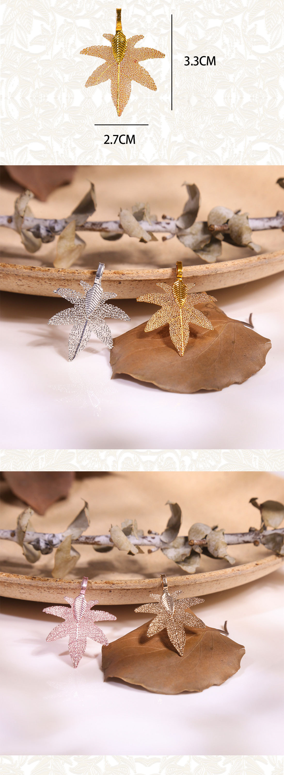Natural leaf necklace earrings, cut mini seven-cornered maple leaf jewelry accessories, diy finished product materials wholesale pic 4