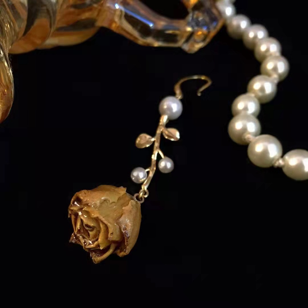 New natural flower jewelry accessories, niche retro rose earrings and pendants, handcrafted diy semi-finished materials pic 3