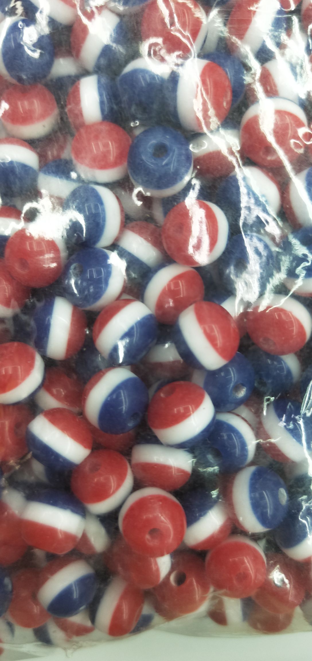 8mm圆珠条纹红白蓝