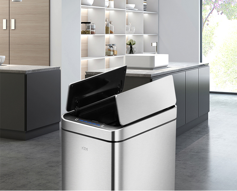 大号EKO感应垃圾桶家用智能厨房客厅不锈钢方形北欧创意自动带盖详情1