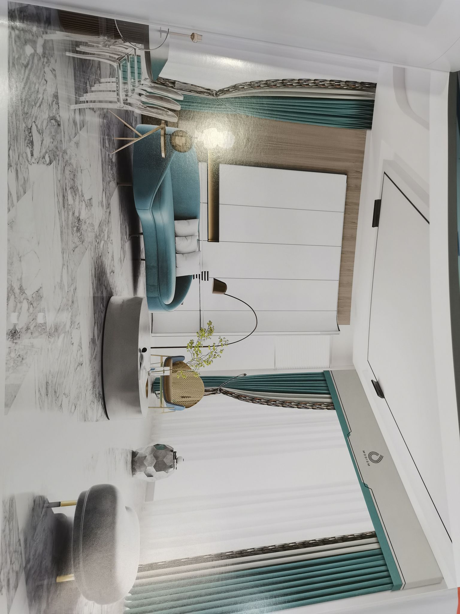 Double-sided cotton and linen jacquard seamless splicing, fashionable curtains for living room, bedroom and dormitory, Porter blue, light gray Specification image
