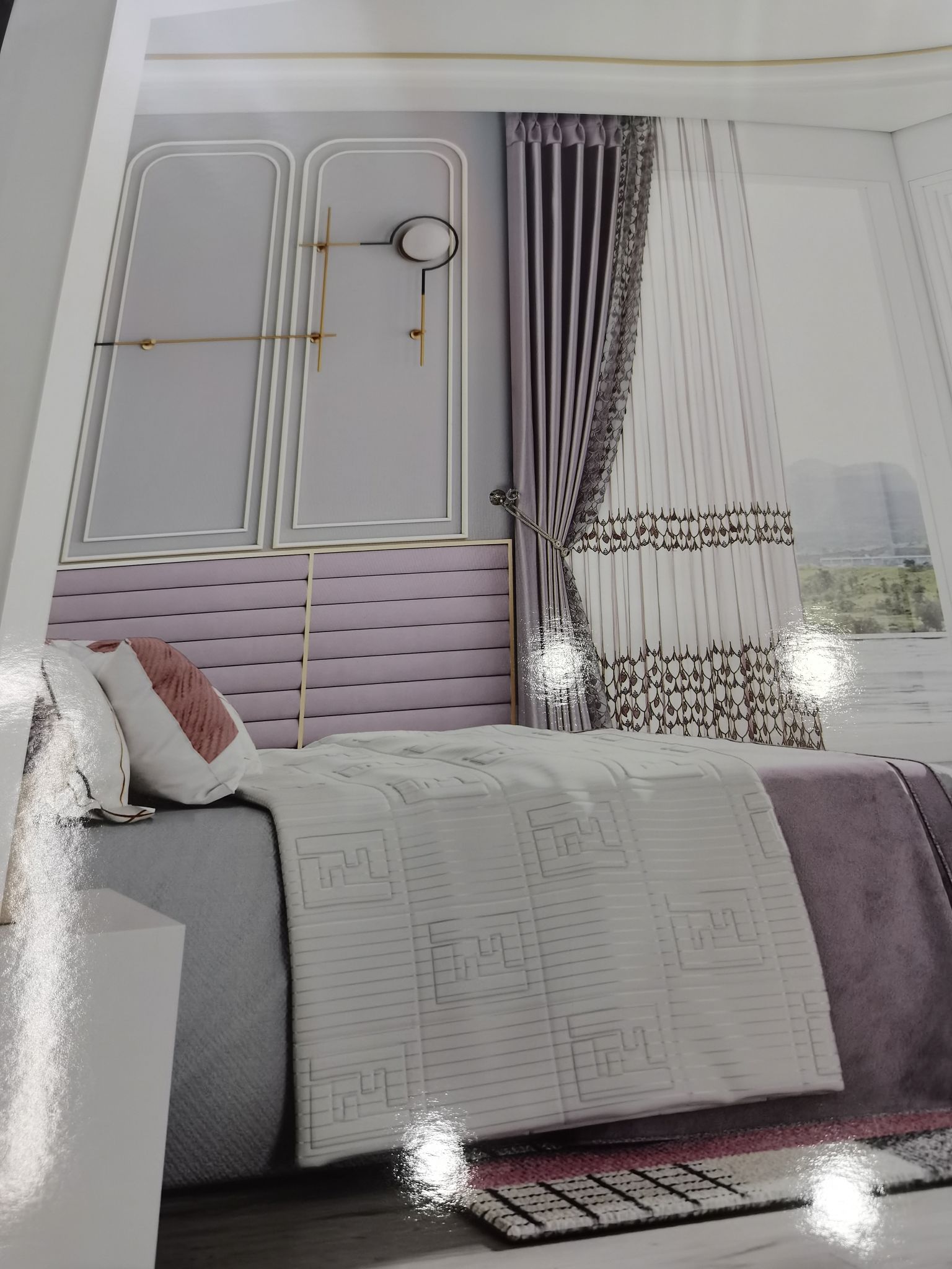 Double-sided cotton and linen jacquard seamless splicing, fashionable curtains in pink and purple for living room, bedroom and dormitory details Picture