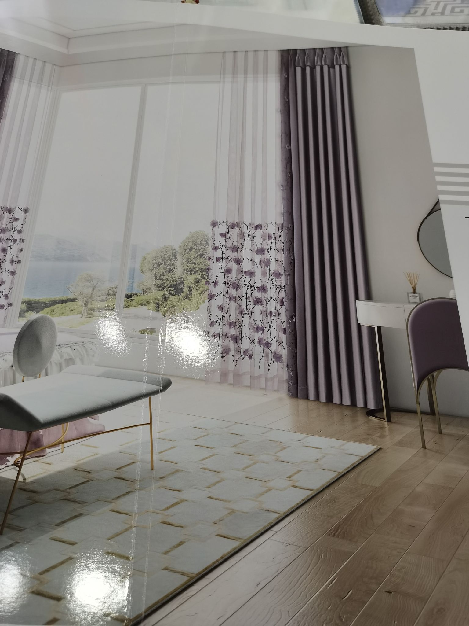 Double-sided cotton and linen jacquard seamless splicing, fashionable purple curtains for living room, bedroom and dormitory details Picture