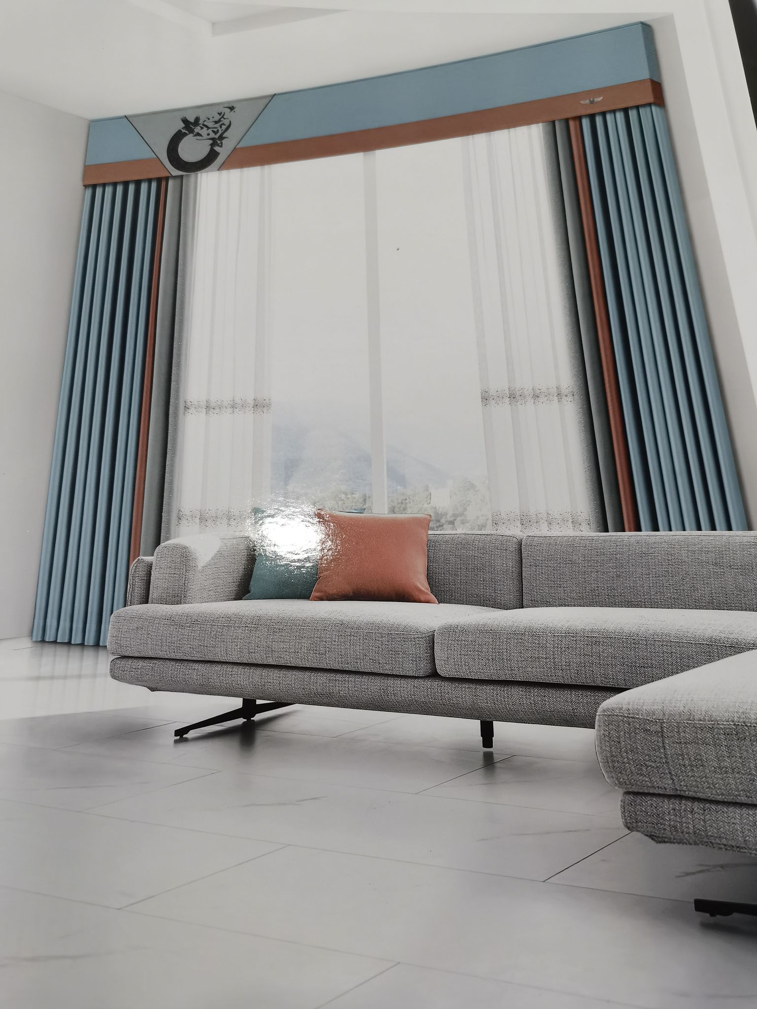 Double-sided cotton and linen jacquard seamless splicing, fashionable blue curtains for living room, bedroom and dormitory Specification image
