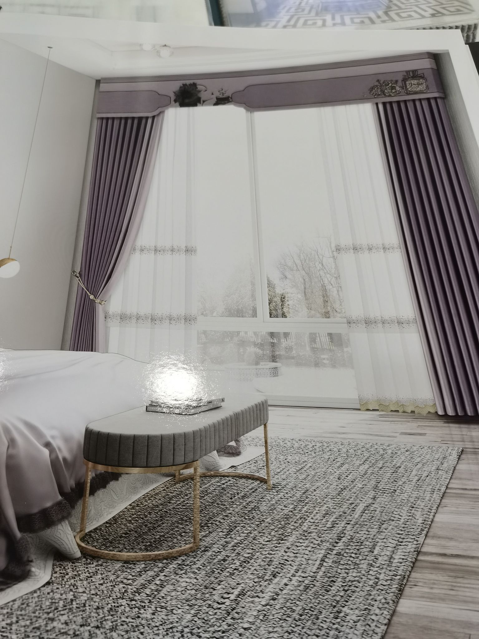 Double-sided cotton and linen jacquard seamless splicing, fashionable curtains in light purple for living room, bedroom and dormitory Specification image