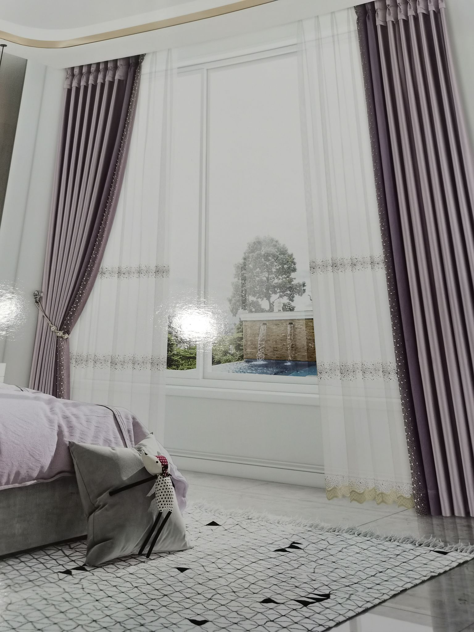 Double-sided cotton and linen jacquard seamless splicing, fashionable curtains in light purple for living room, bedroom and dormitory Specification image