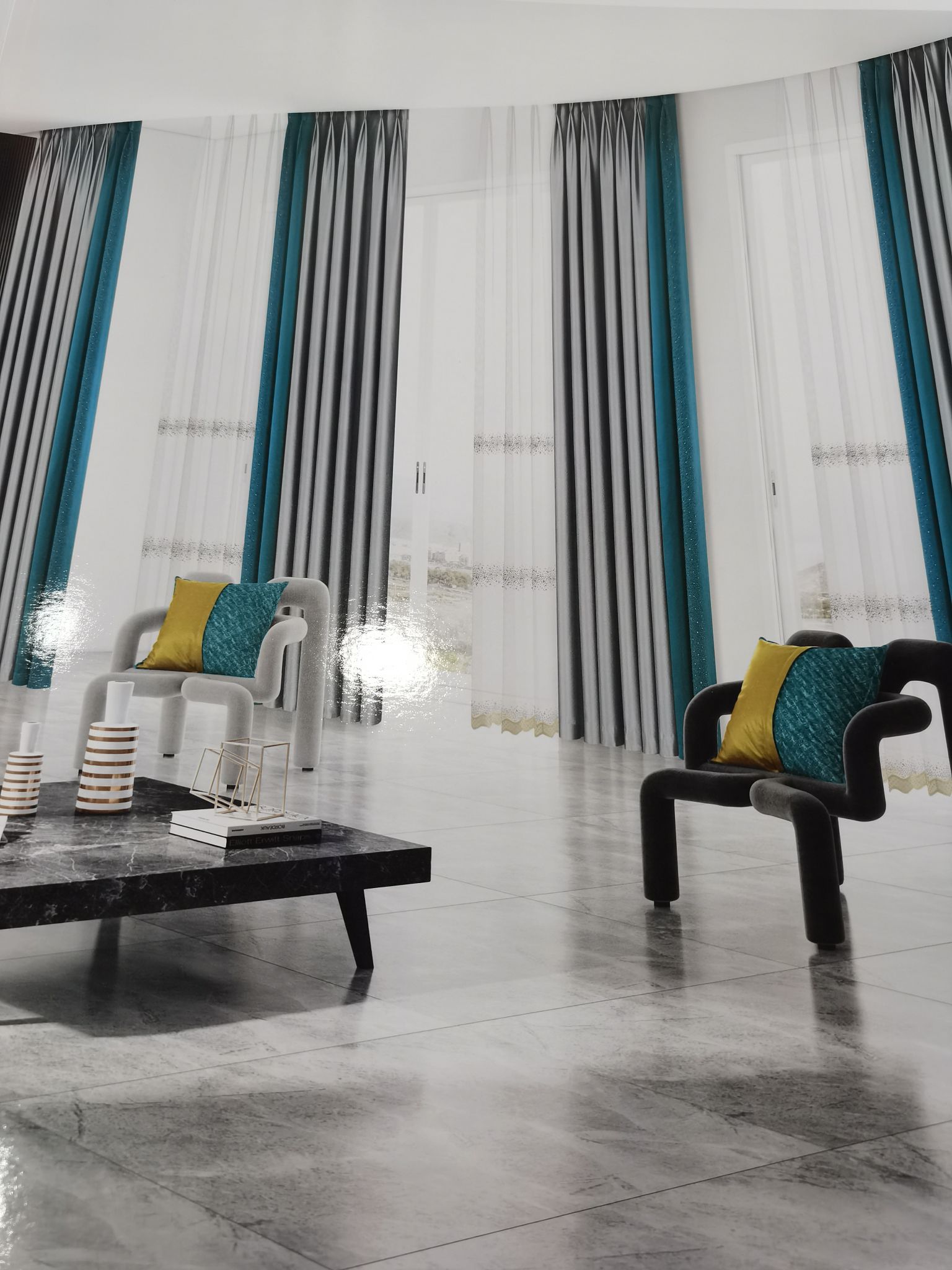 Double-sided cotton and linen jacquard seamless splicing, fashionable curtains in blue and blue for living room, bedroom and dormitory