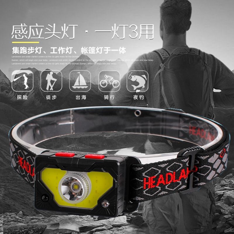 跨境货源亚马逊 USB充电led感应头灯 户外头戴式头灯 钓鱼夜钓灯