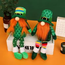 新款跨境挂腿无脸娃娃装饰爱尔兰圣帕特里克节日绿叶节坐姿鲁道夫