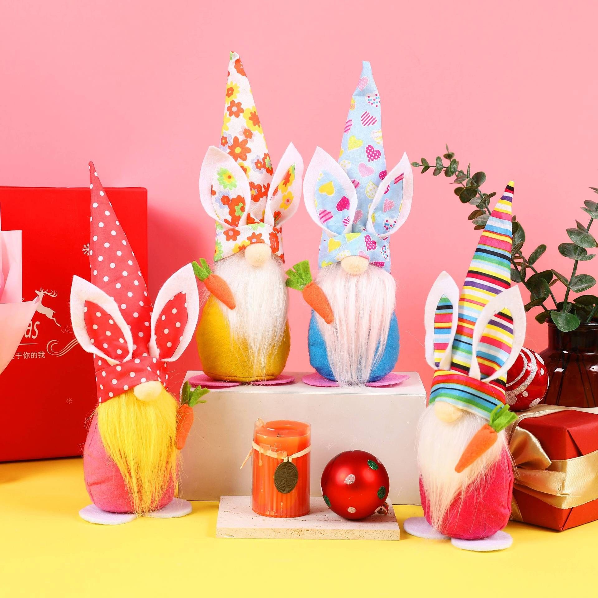 跨境新品复活节兔子布艺装饰品春天复活节无脸老人胡萝卜彩蛋娃娃