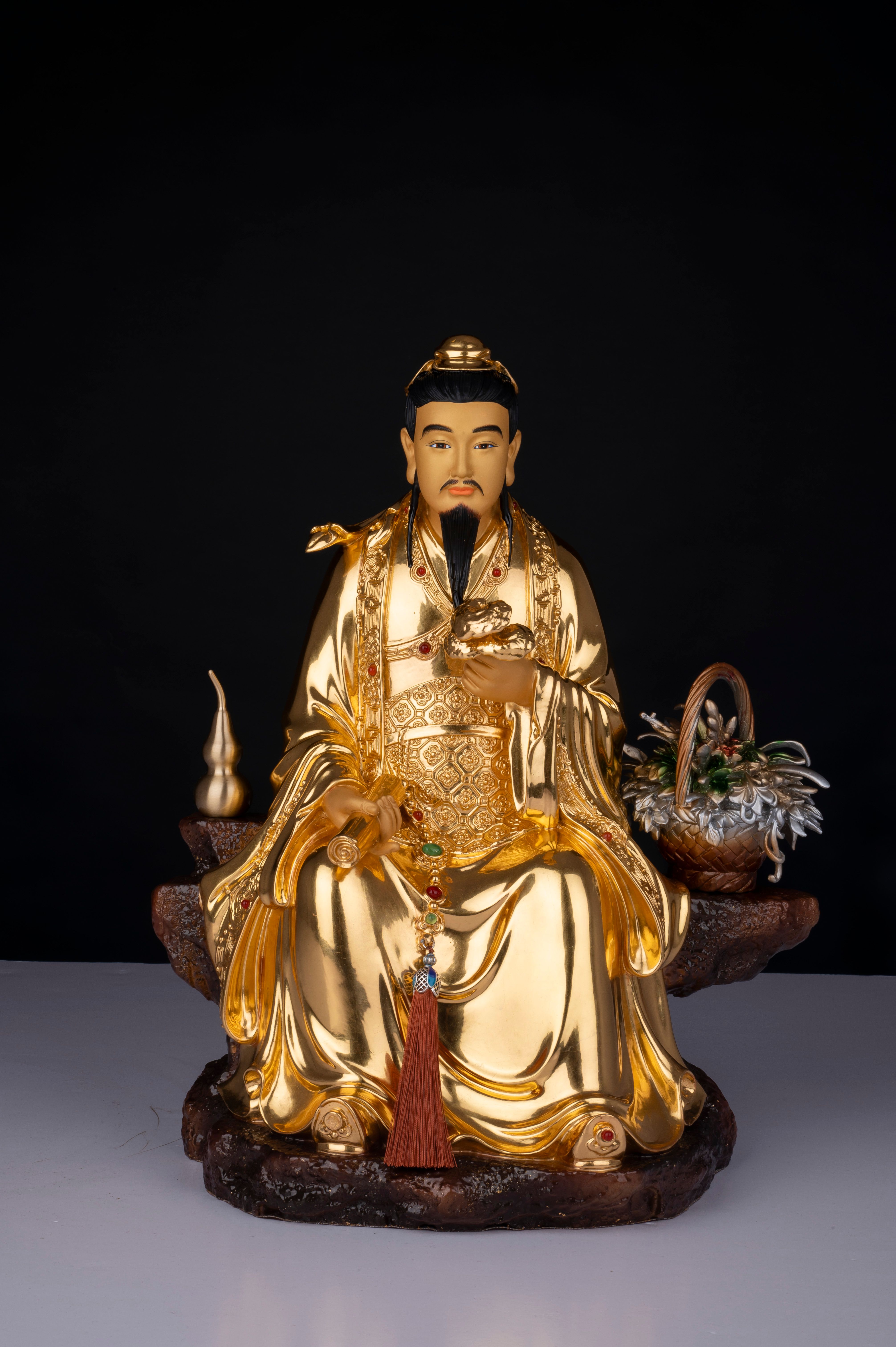紫竹莲铜佛像 铜贴金紫尊药王佛像铜像坐像居家摆件佛像0106