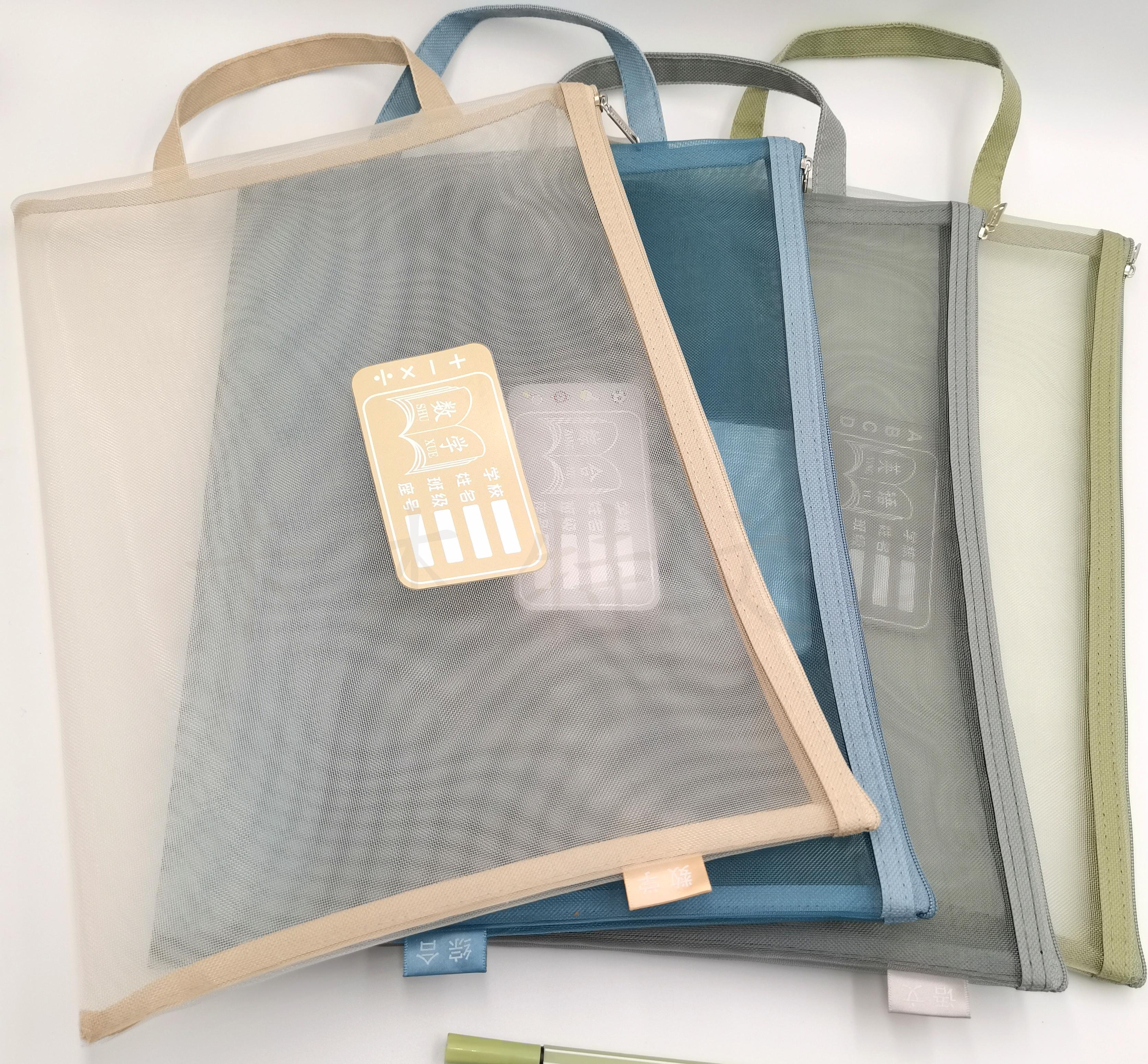 Student subject classification bags, hand-held transparent mesh A4 double-layer large-capacity document bags, homework bags