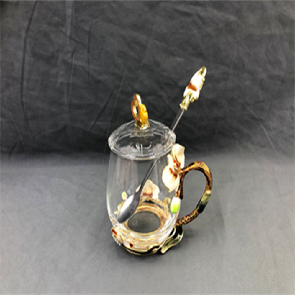 hahacrystahahacrysta水晶杯法琅彩蝴蝶（高，矮）水杯简约便携玻璃咖啡杯创意茶杯子套装 