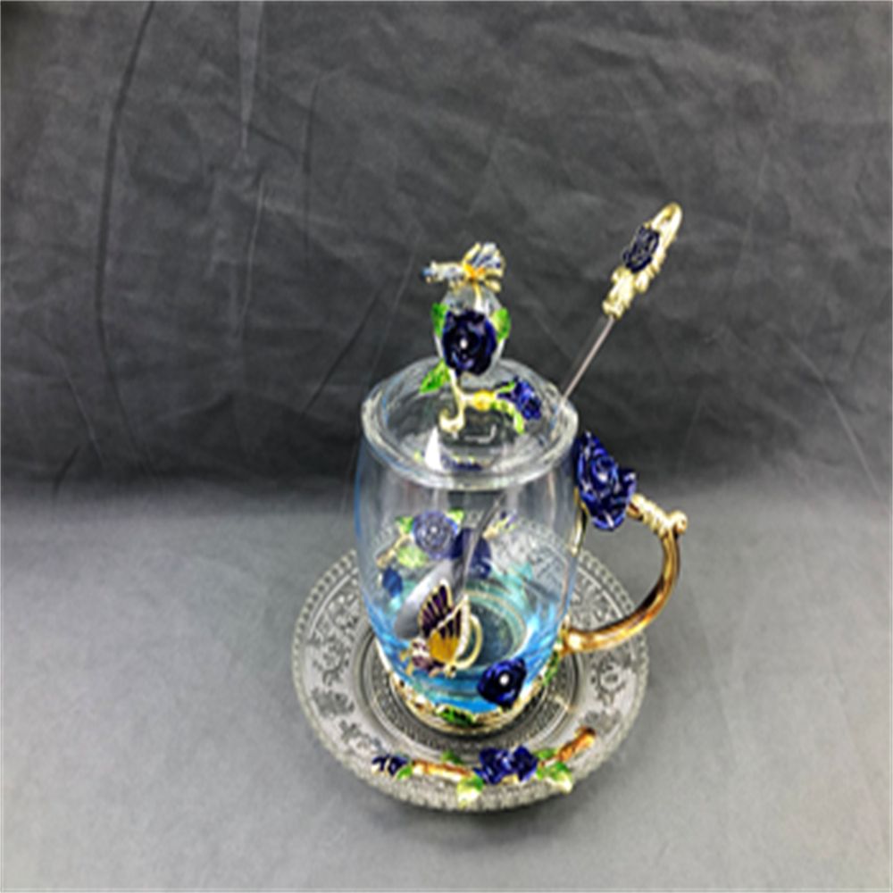 珐琅彩/水晶玻璃把杯/简约手工彩绘白底实物图