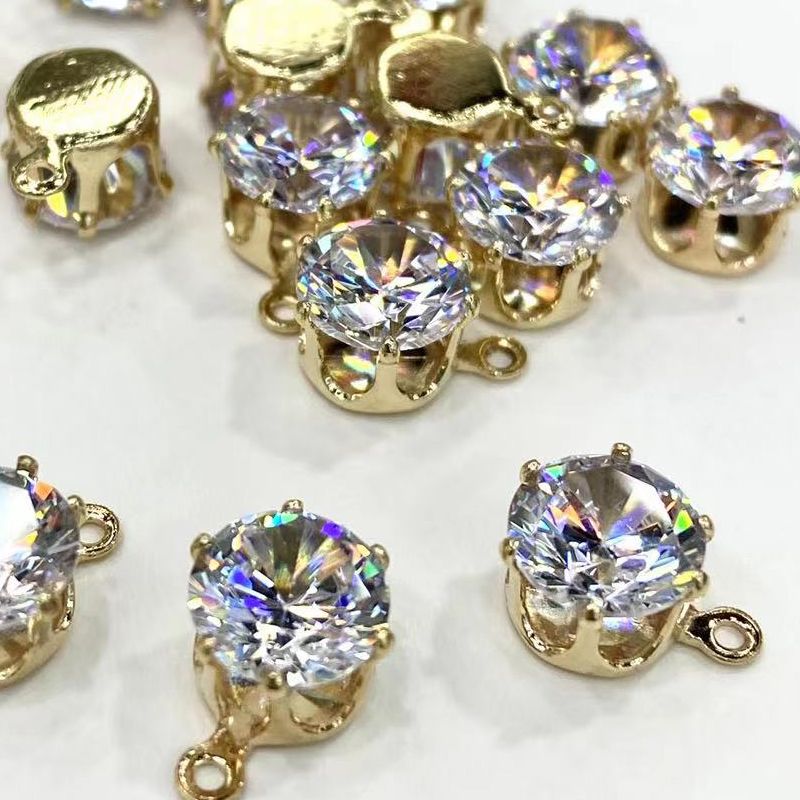 锆石配件圆形带吊锆石铜配件电镀保色手工DIY美甲配饰婚纱鞋服配饰挂件