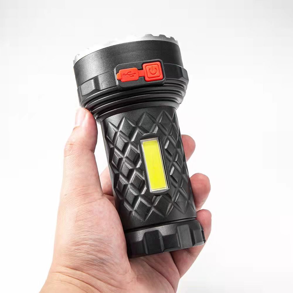 7-lamp high-intensity flashlight, COB dual light source, outdoor night fishing, long-range shooting, USB rechargeable plastic household flashlight details Picture