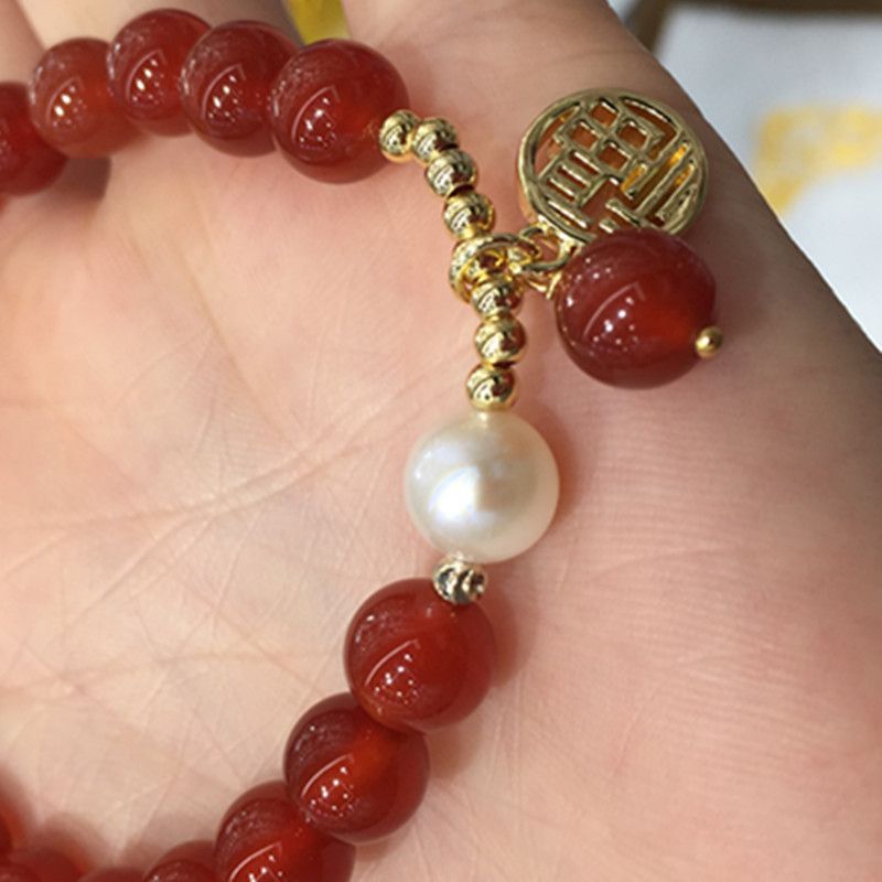 Bright crystal jewelry natural red agate pearl bracelet Specification image
