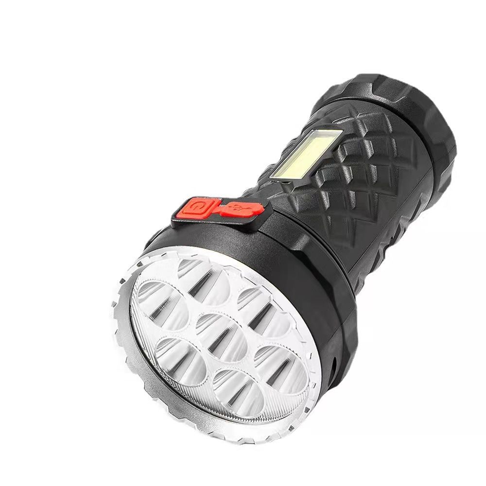 7-lamp high-intensity flashlight, COB dual light source, outdoor night fishing, long-range shooting, USB rechargeable plastic household flashlight