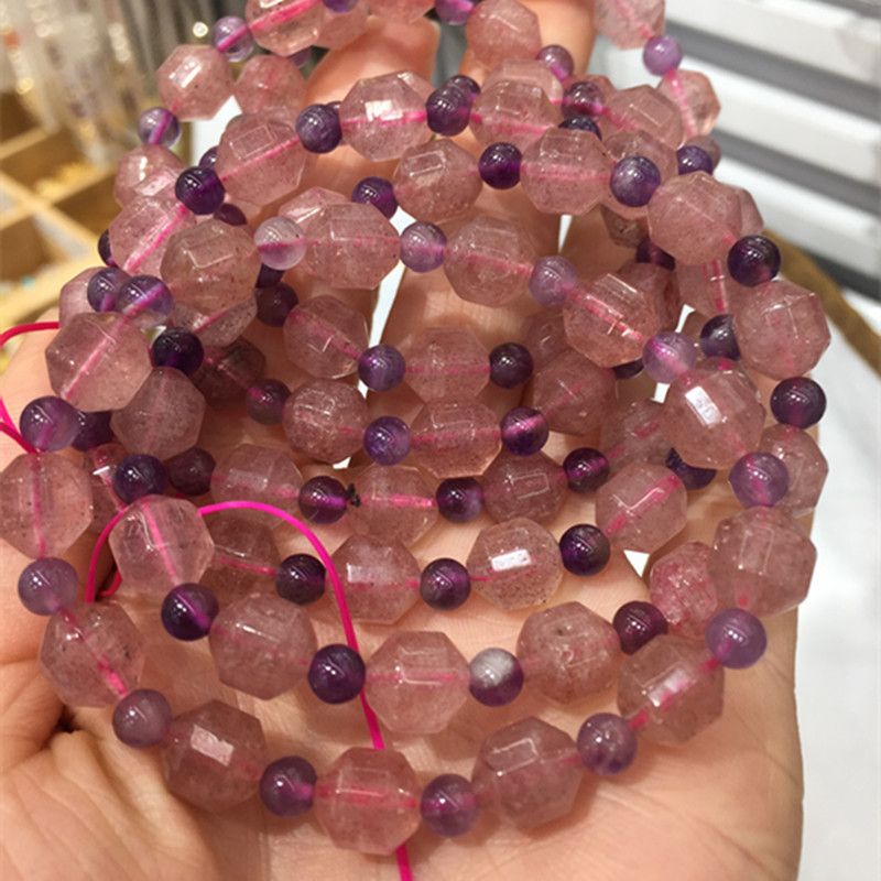 亮彩晶珠宝 天然紫水晶 草莓晶切面手链   颜色鲜艳