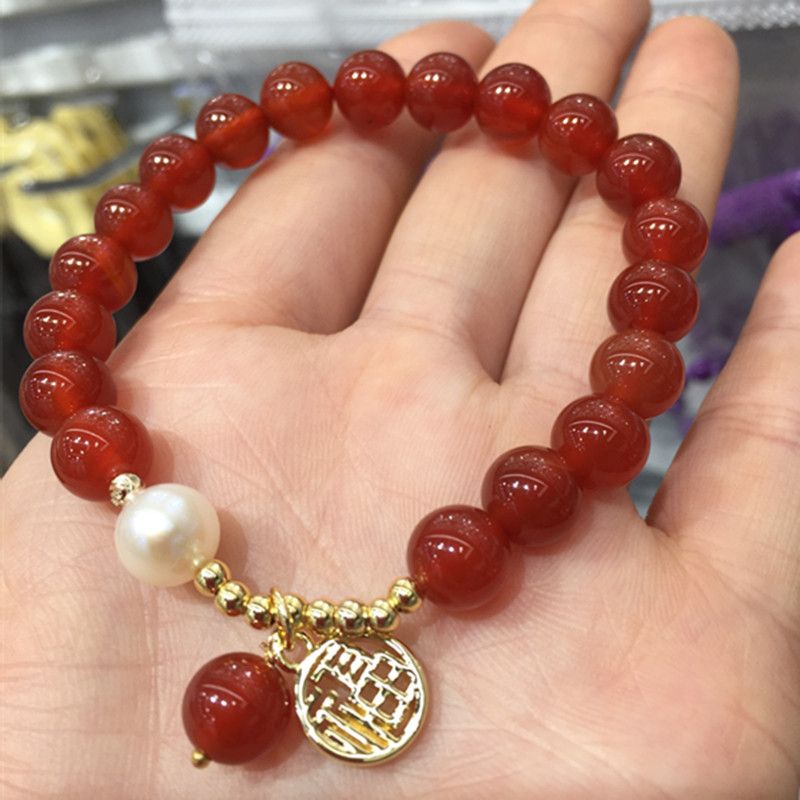 Bright crystal jewelry natural red agate pearl bracelet