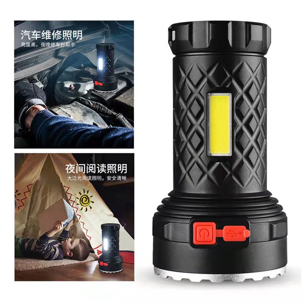 7-lamp high-intensity flashlight, COB dual light source, outdoor night fishing, long-range shooting, USB rechargeable plastic household flashlight Application Scenario