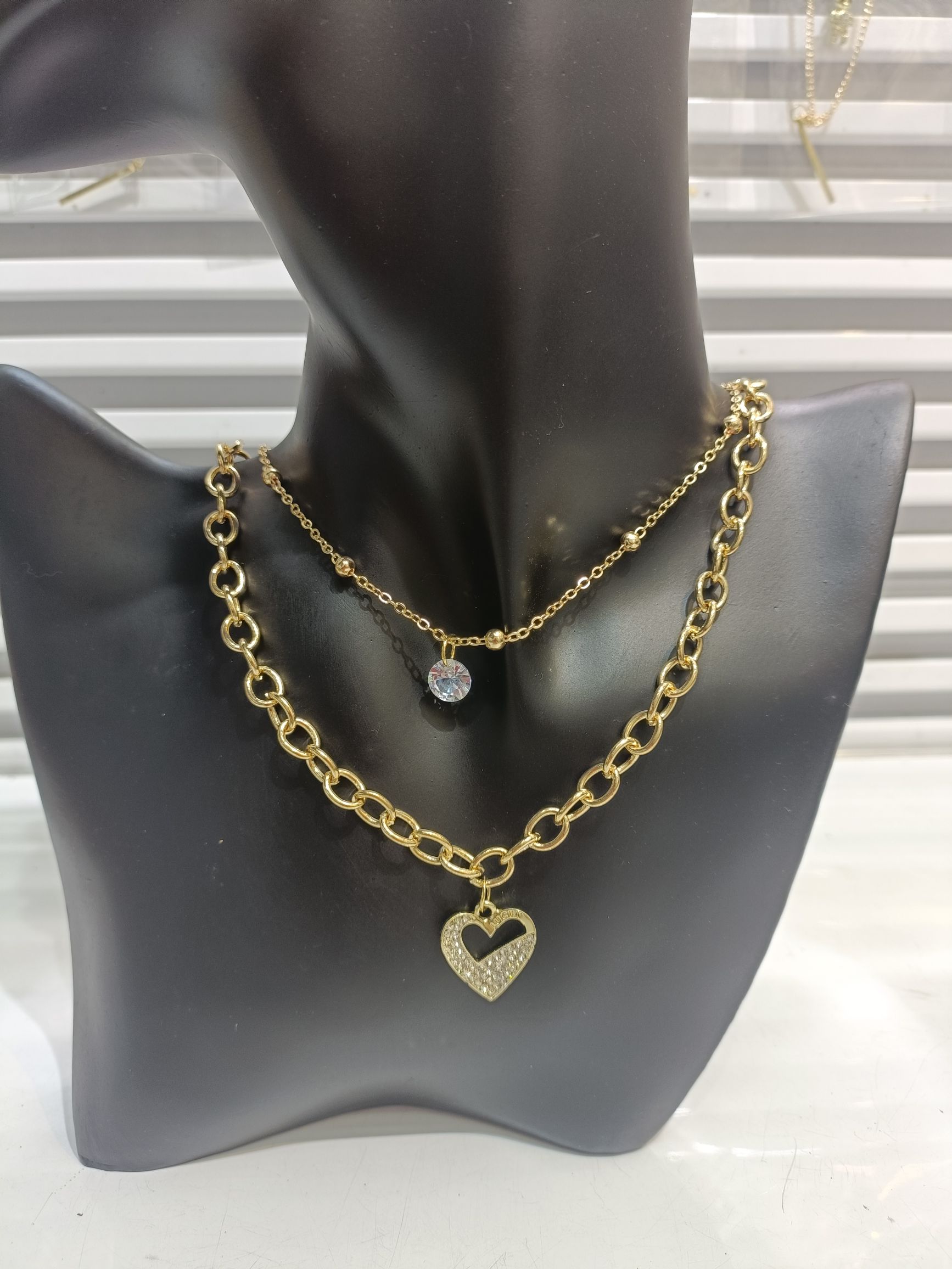 Double-layer heart necklace, zircon necklace, diamond heart necklace