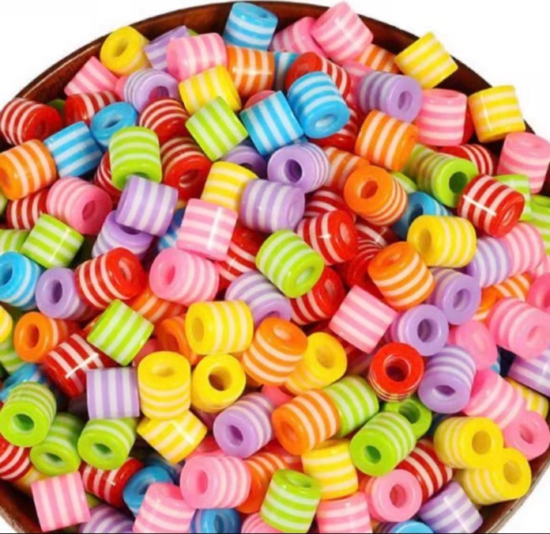 Resin colored striped barrel cylindrical beads, loose beads, children's beads, DIY handmade necklaces, bracelets, headwear and accessories, European, American, African and Middle Eastern fashion elements Specification image