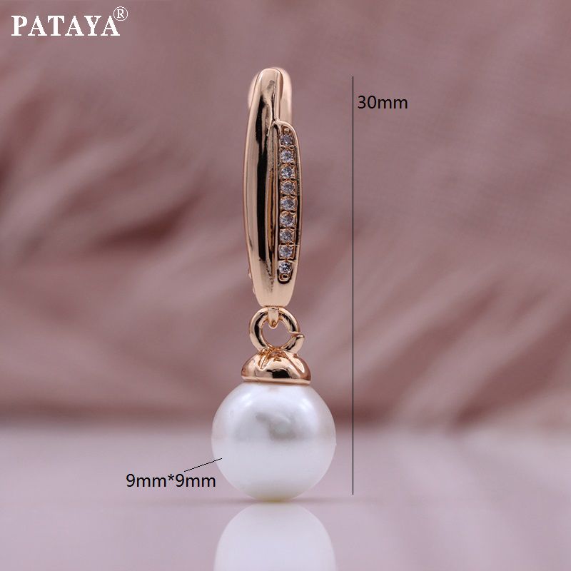 PATAYA585 Rose gold genuine gold electrochrotron color preservation plating cross-border direct supply artificial zircon pearl pendant earrings pic 5