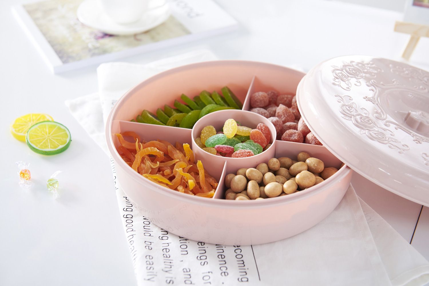 家用分格圆形带盖糖果盒外贸