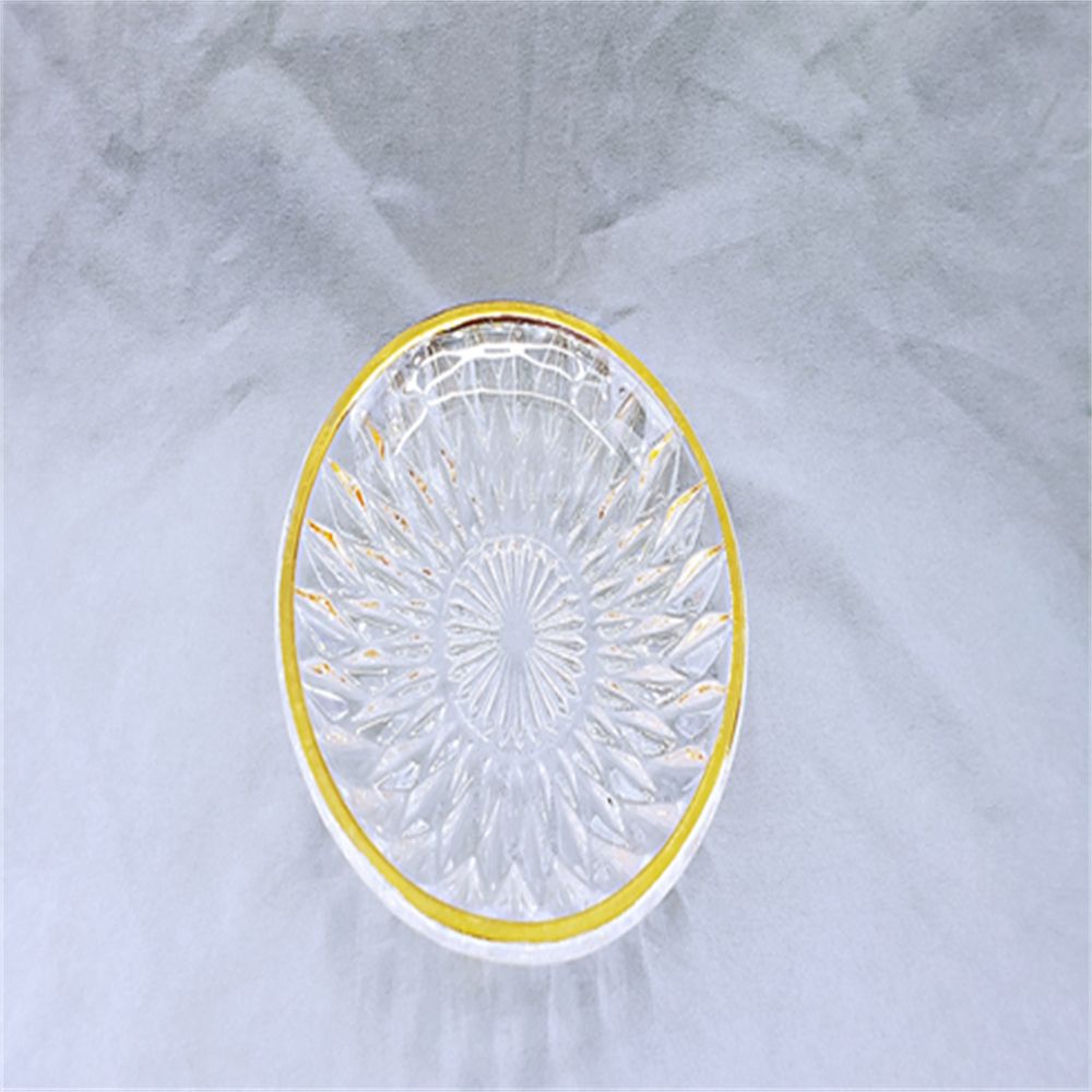 描金水晶玻璃小吃碟/个人水果盘/点心碟糕点盘圆形咖啡碟细节图
