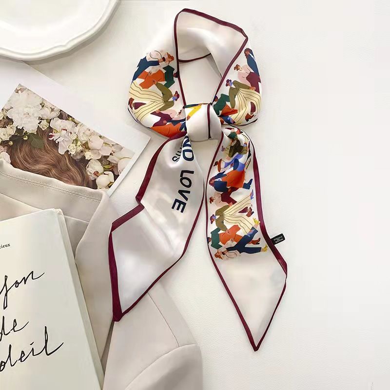 FLY1795 cartoon abstract long silk scarf headband tied bag, multi-functional double-sided Korean ins decorative scarf ribbon for girls details Picture