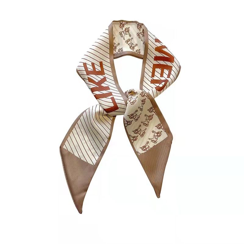 FLY1797 High-end khaki nude color Korean Ins-style small silk scarf, ribbon and hair tie decoration spring and autumn professional scarf