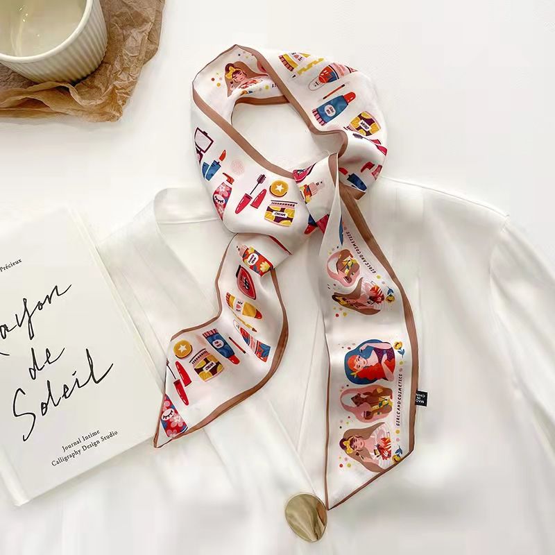 FLY1790 cartoon abstract long silk scarf headband tied bag, multi-functional double-sided Korean ins decorative scarf ribbon for girls Item Picture