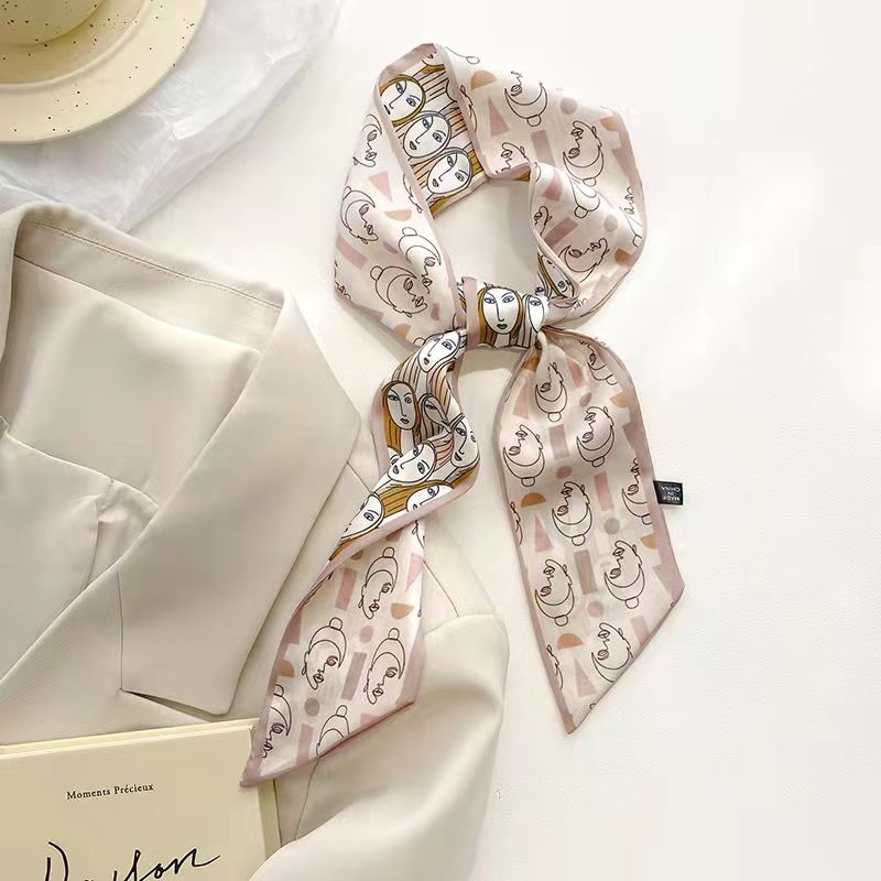 FLY1791 cartoon abstract long silk scarf headband tied bag, multi-functional double-sided Korean ins decorative scarf ribbon for girls Item Picture