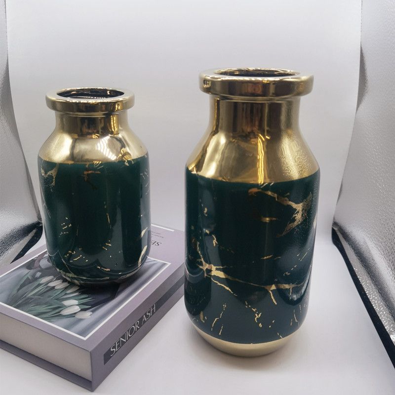 Light luxury electroplated modern ceramic vases, artificial flowers, small flower vases, hairdressing soft furnishings, living room decoration ornaments, hotel soft furnishings, wedding handicrafts Specification image