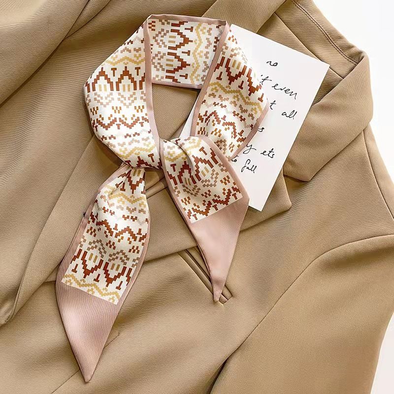 FLY1798 High-end khaki nude color Korean Ins-style small silk scarf, ribbon and hair tie decoration spring and autumn professional scarf