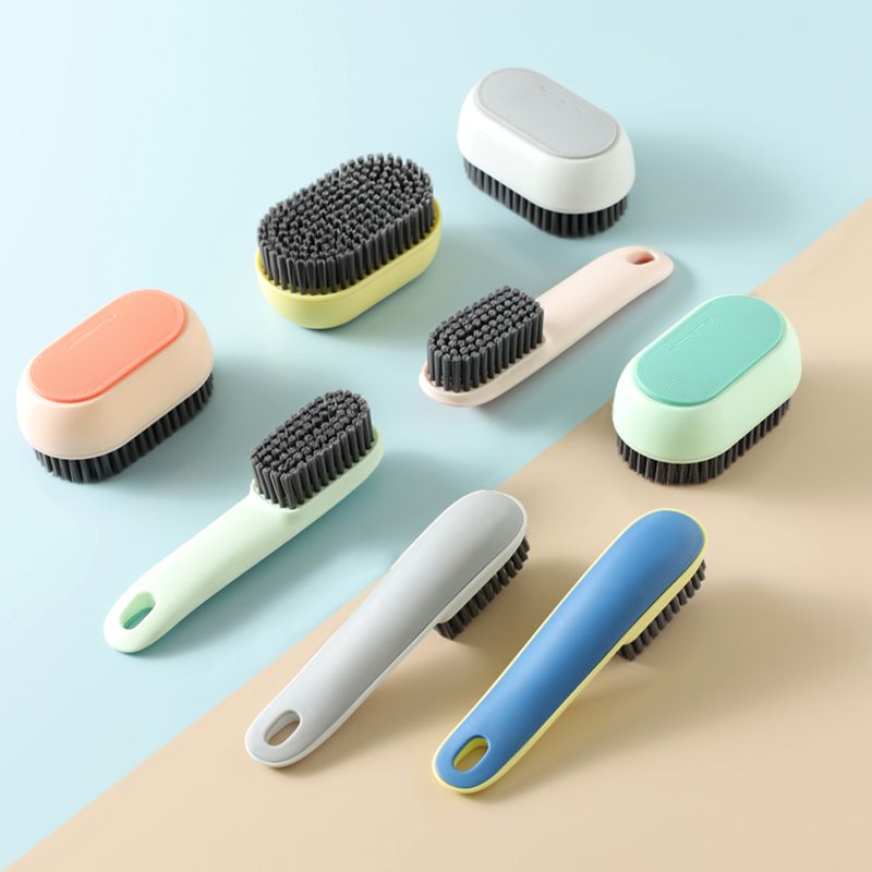 Color-blocking plastic soft bristle shoe brush cleaning brush set, household multi-functional laundry brush, long-handled shoe polish, plastic tool brush