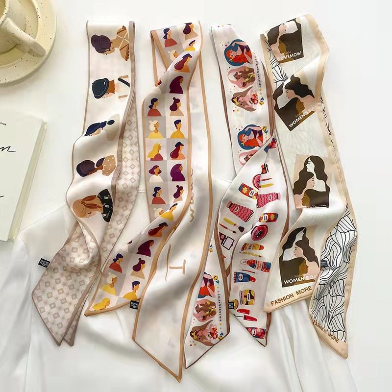 FLY1790 cartoon abstract long silk scarf headband tied bag, multi-functional double-sided Korean ins decorative scarf ribbon for girls details Picture