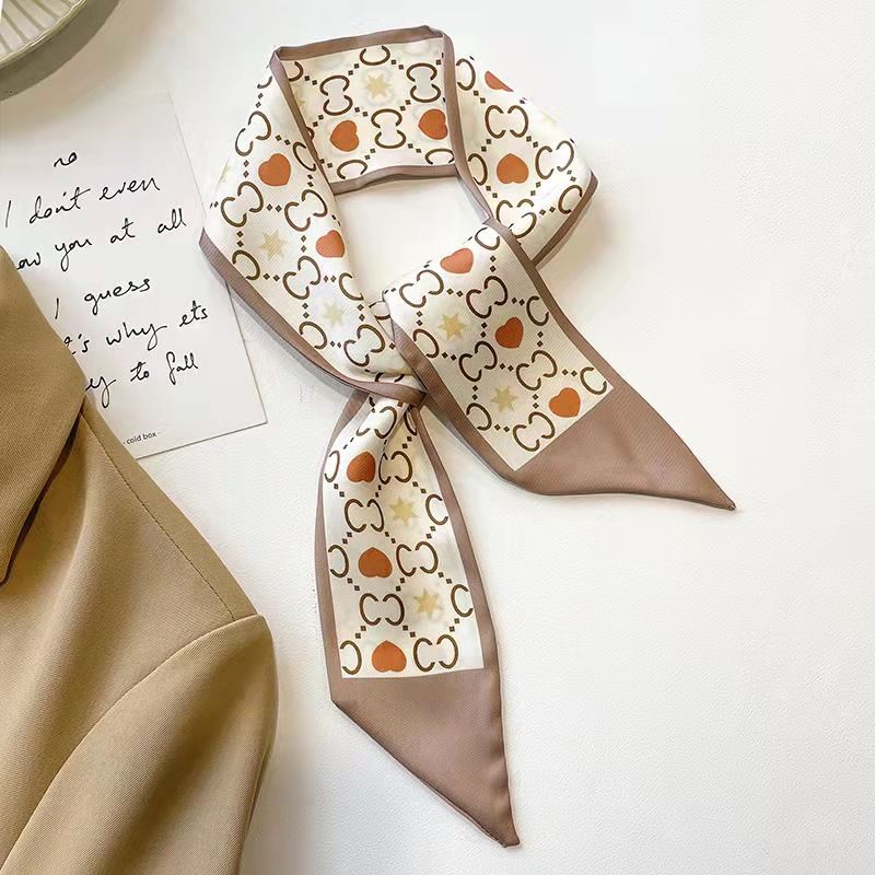FLY1797 High-end khaki nude color Korean Ins-style small silk scarf, ribbon and hair tie decoration spring and autumn professional scarf details Picture