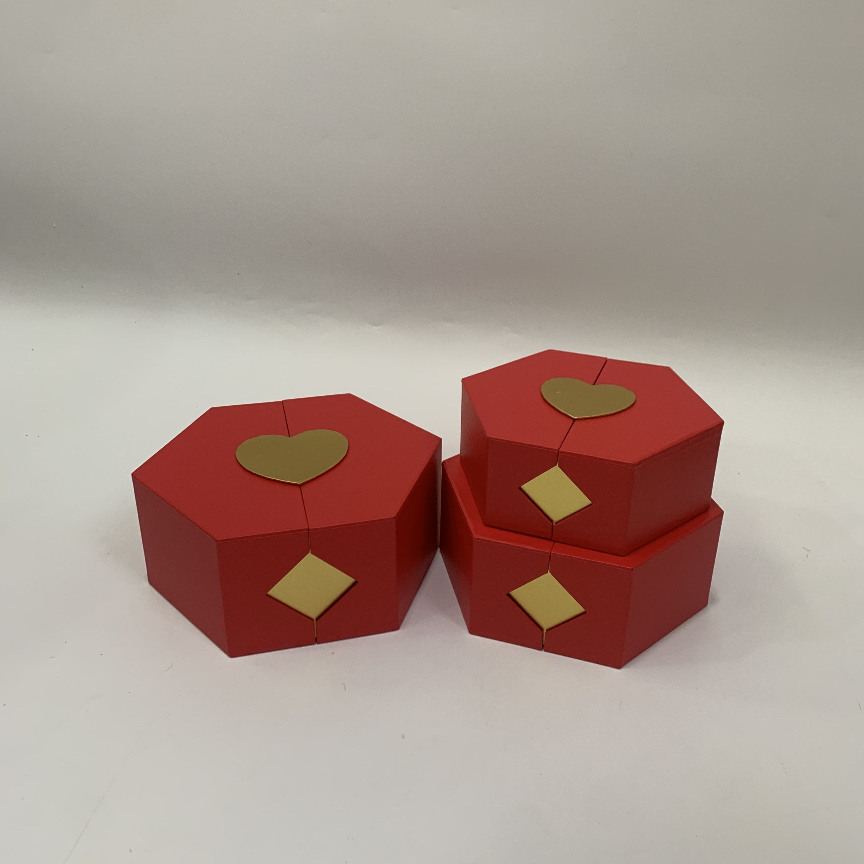 Vina Hexagonal Double Opening high-end flower gift box packaging gift box, wedding gift box, souvenir gift box, three-piece set Item Picture