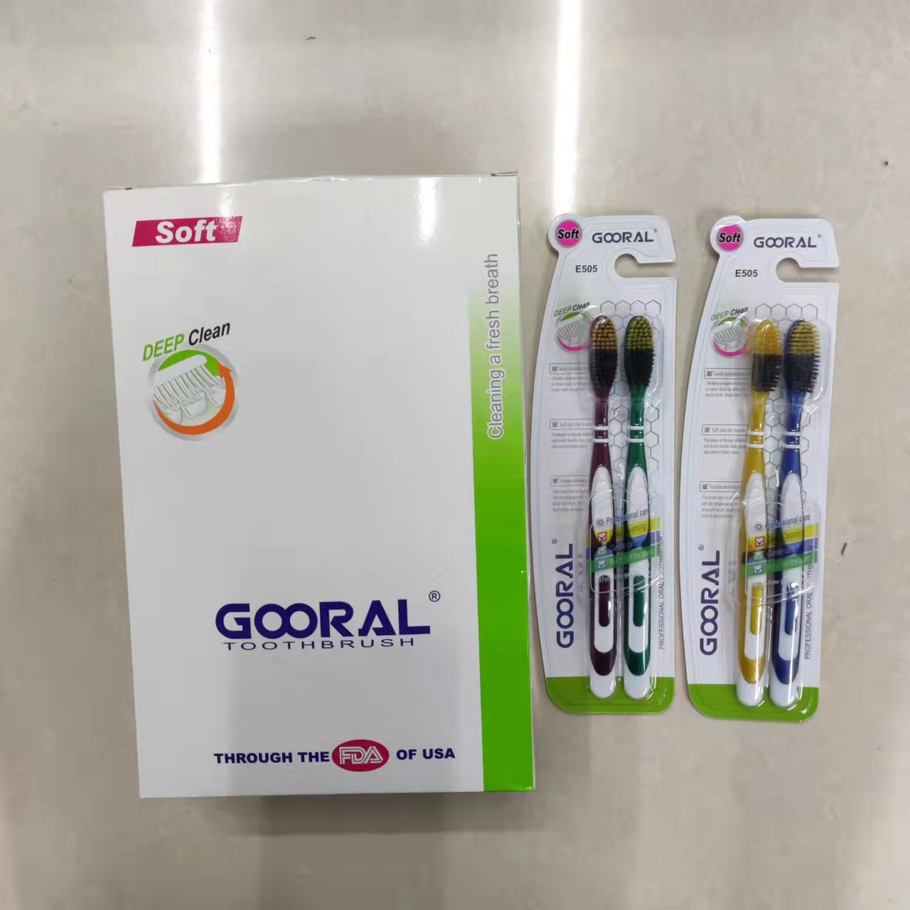 日用百货牙刷批发 GOORAL E505双支情侣英文软毛牙刷