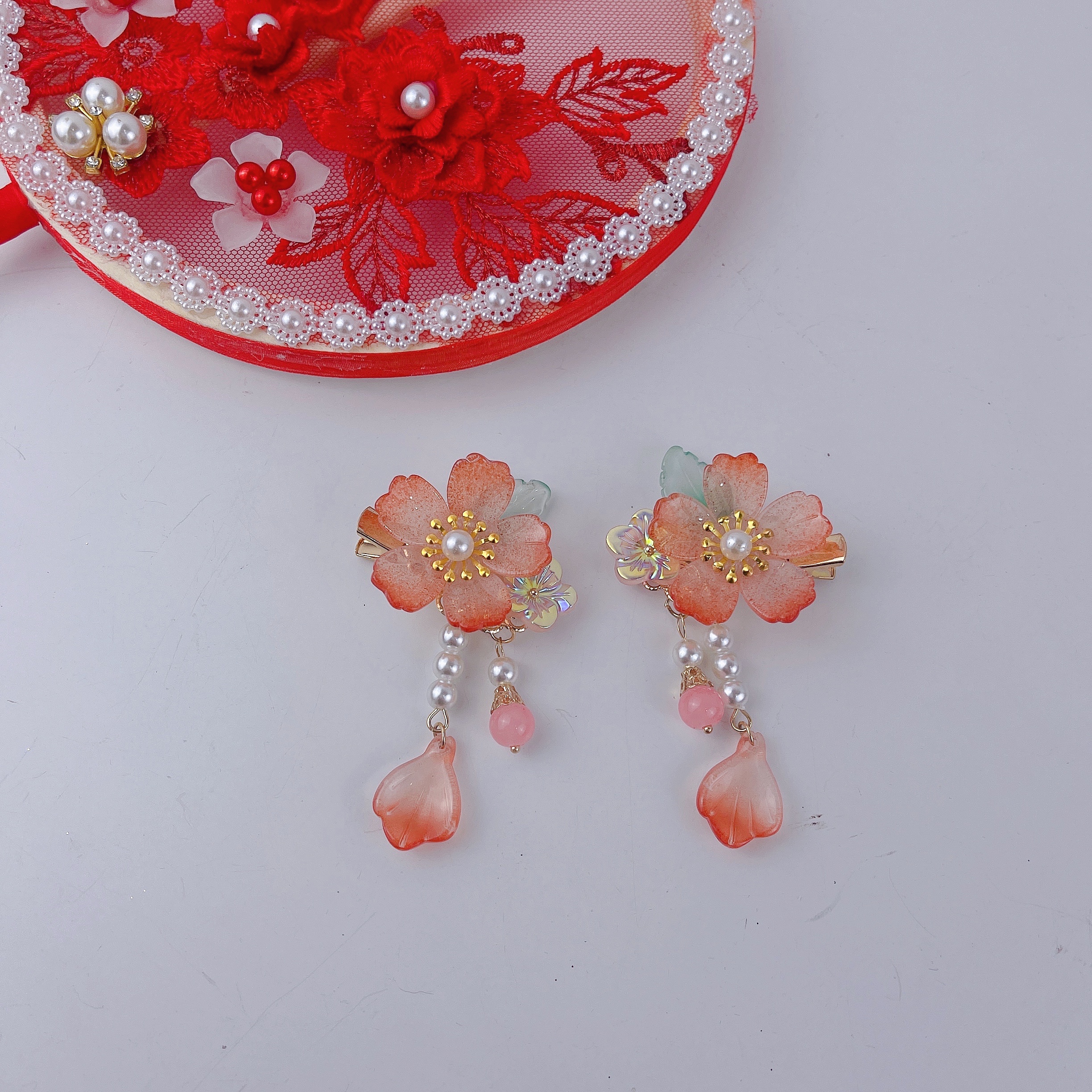 Hairless Hanfu versatile Chinese-style accessories - Spring Colors - Spring Peony Flower Pairing