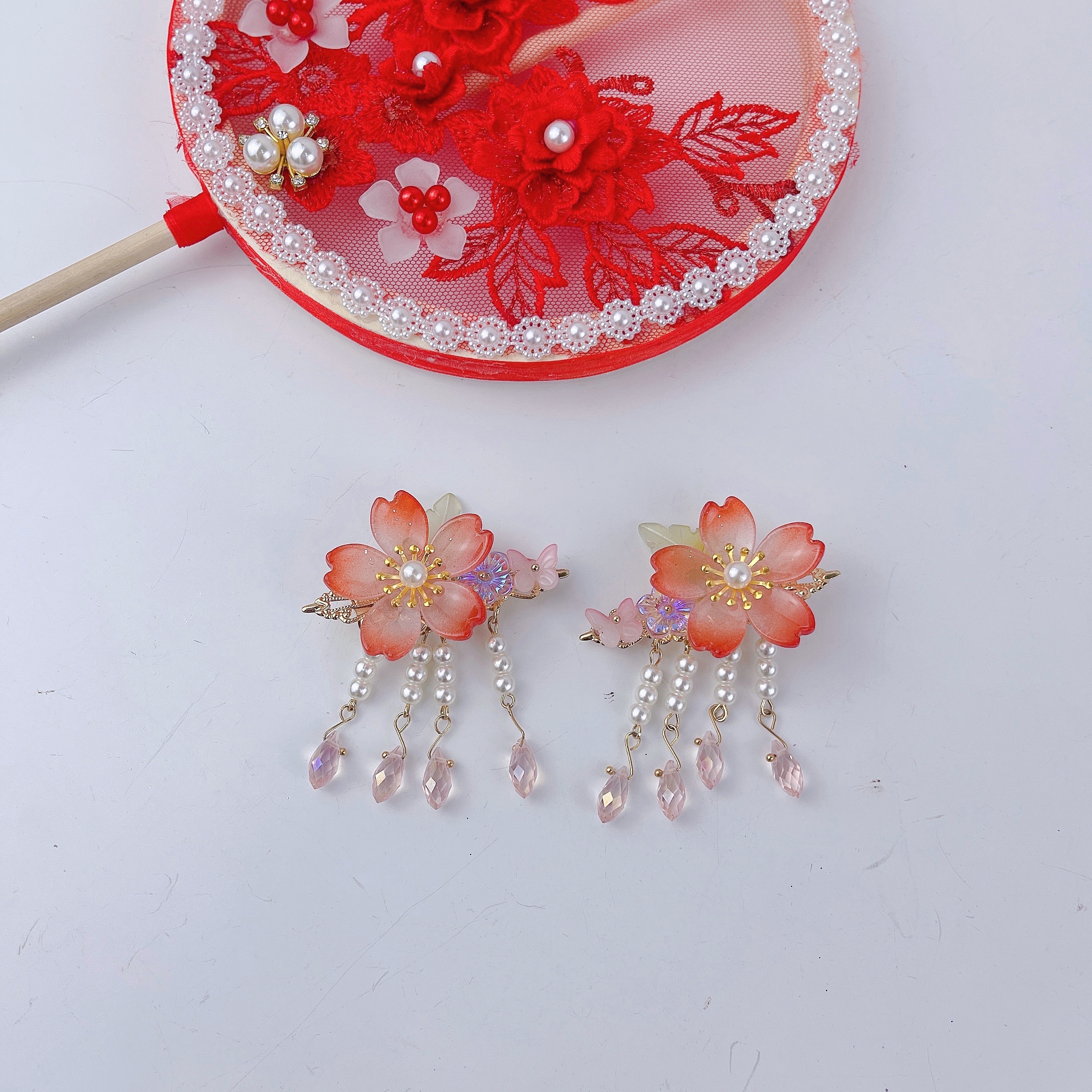 Hairless Hanfu versatile Chinese-style accessories - Spring Colors - Crystal Peach Blossom pairing
