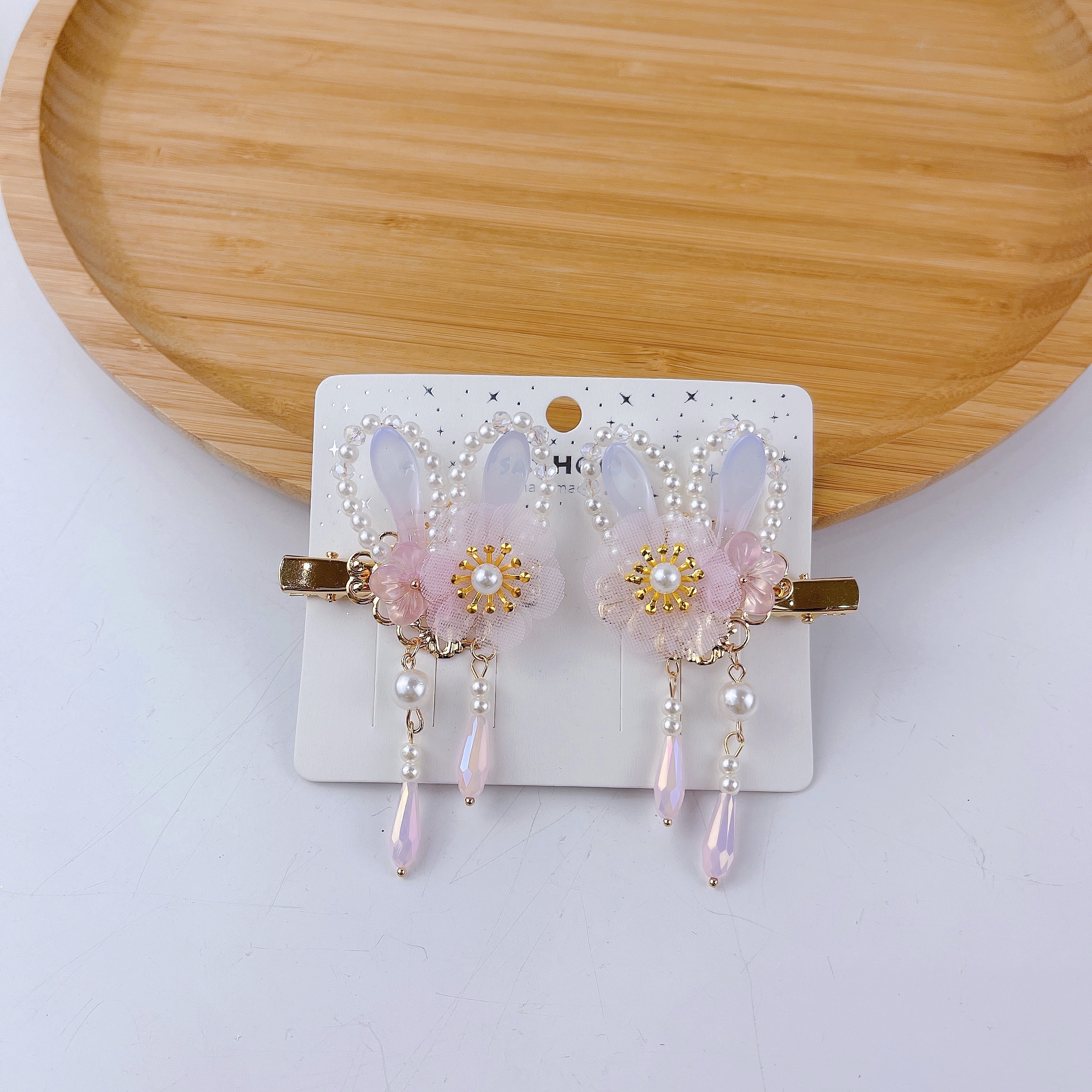 Hairless Hanfu versatile Chinese-style accessory - Spring Color - Crystal Rabbit Ear Pair