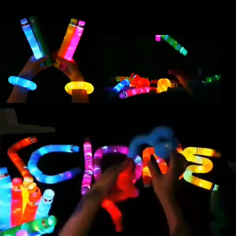跨境商品玩具/LED发光伸缩管/发泄解压软管白底实物图