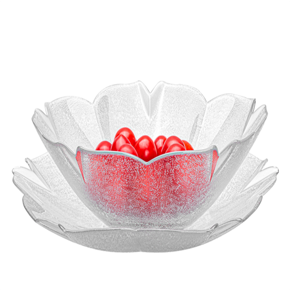 无铅水晶玻璃/水晶玻璃果盘/花瓣果盘两件套白底实物图