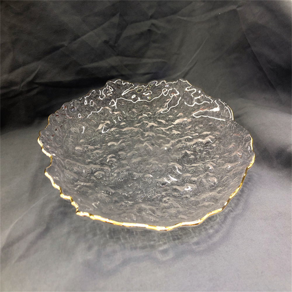 无铅水晶玻璃/金边冰露盘255MM/水晶玻璃果盘白底实物图