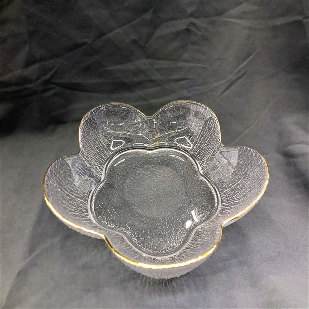 法式轻奢描金花瓣水晶玻璃果盘  金边花瓣盘200MM
