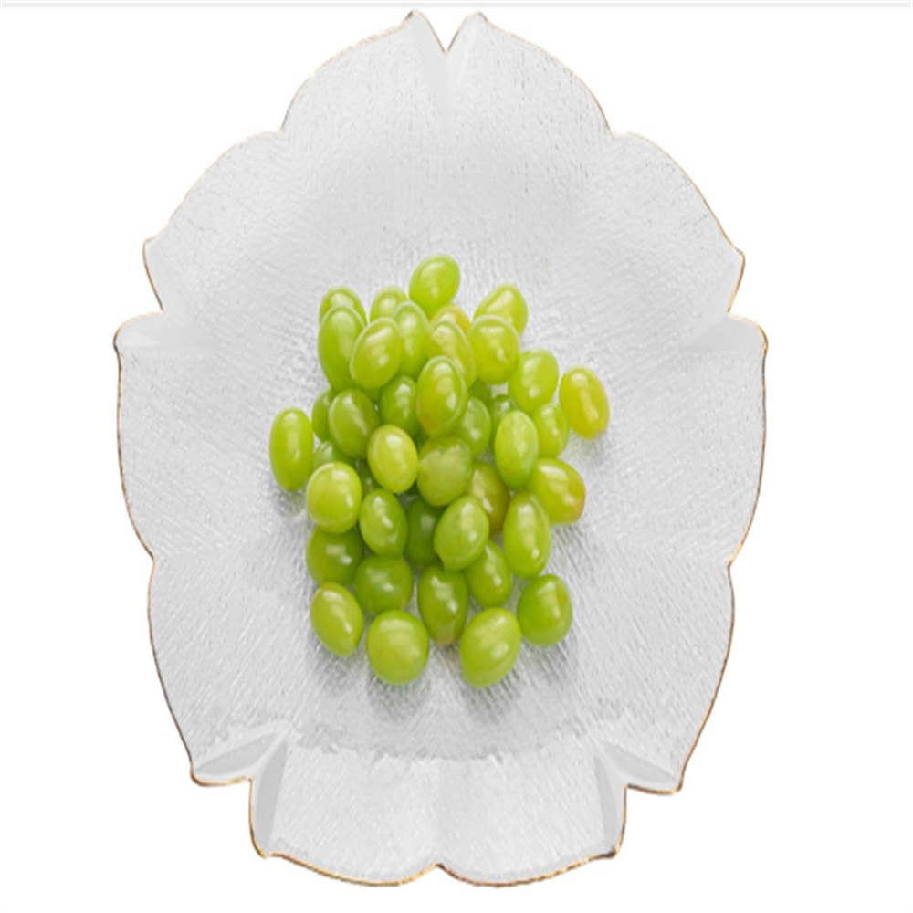 Erha Crystal French Light Luxury Gilded Petal Crystal Glass Fruit Plate, Golden Edge petal fruit plate 330mm Item Picture
